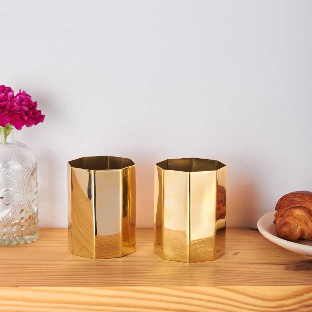 Hex brass glasses Brass Glasses set of two